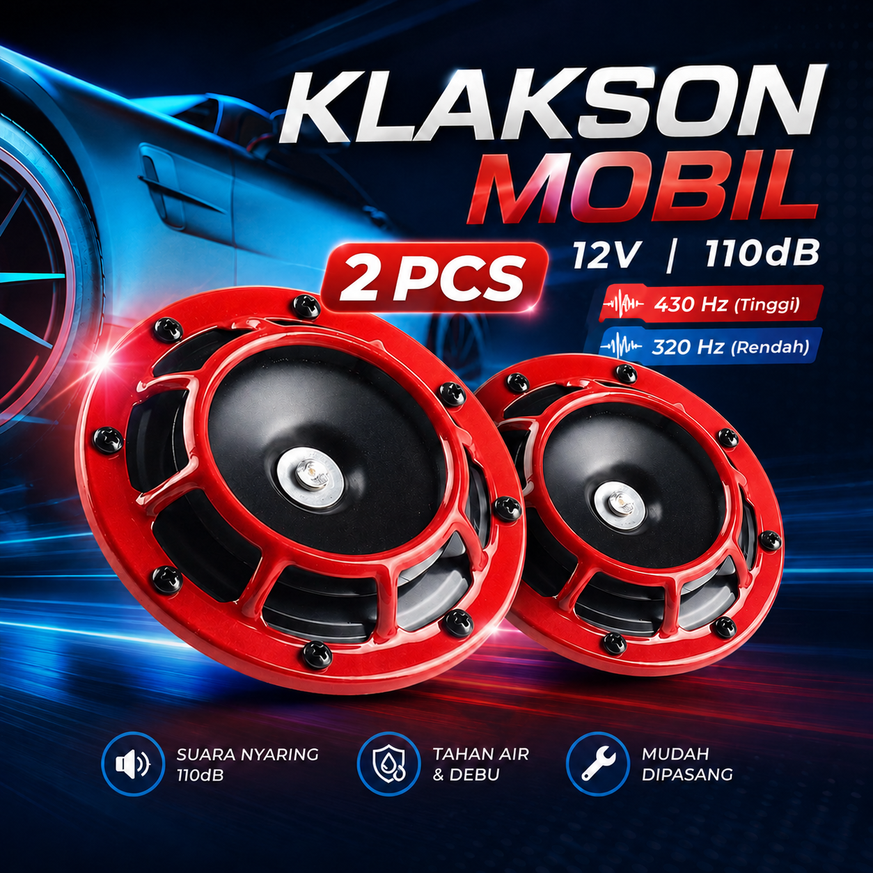 HELLA Klakson Mobil Electric Super Loud Car Horn 12V 430Hz 2 PCS - HL12