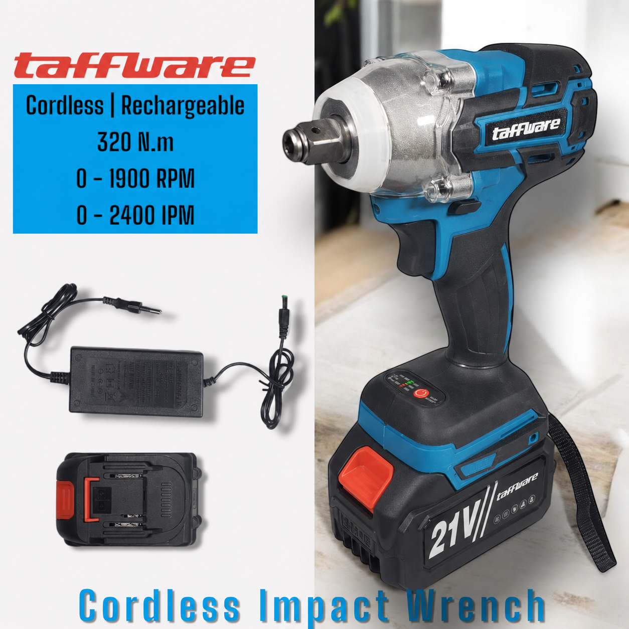 Taffware Cordless Impact Wrench Brushless Kunci Pas Mesin Pembuka Baut - KW426