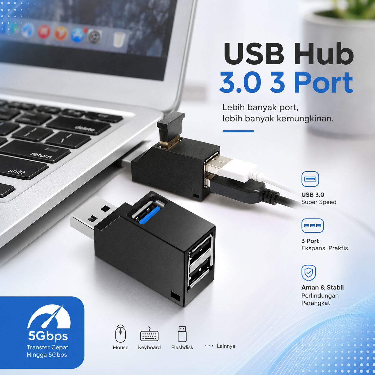 SIFREE USB Hub 3.0 Adapter 3in1 USB Ports Upward - ZG163
