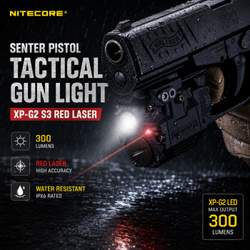 NITECORE Senter Pistol Tactical Gun Light XP-G2 S3 Red Laser 300Lumens - NPL10