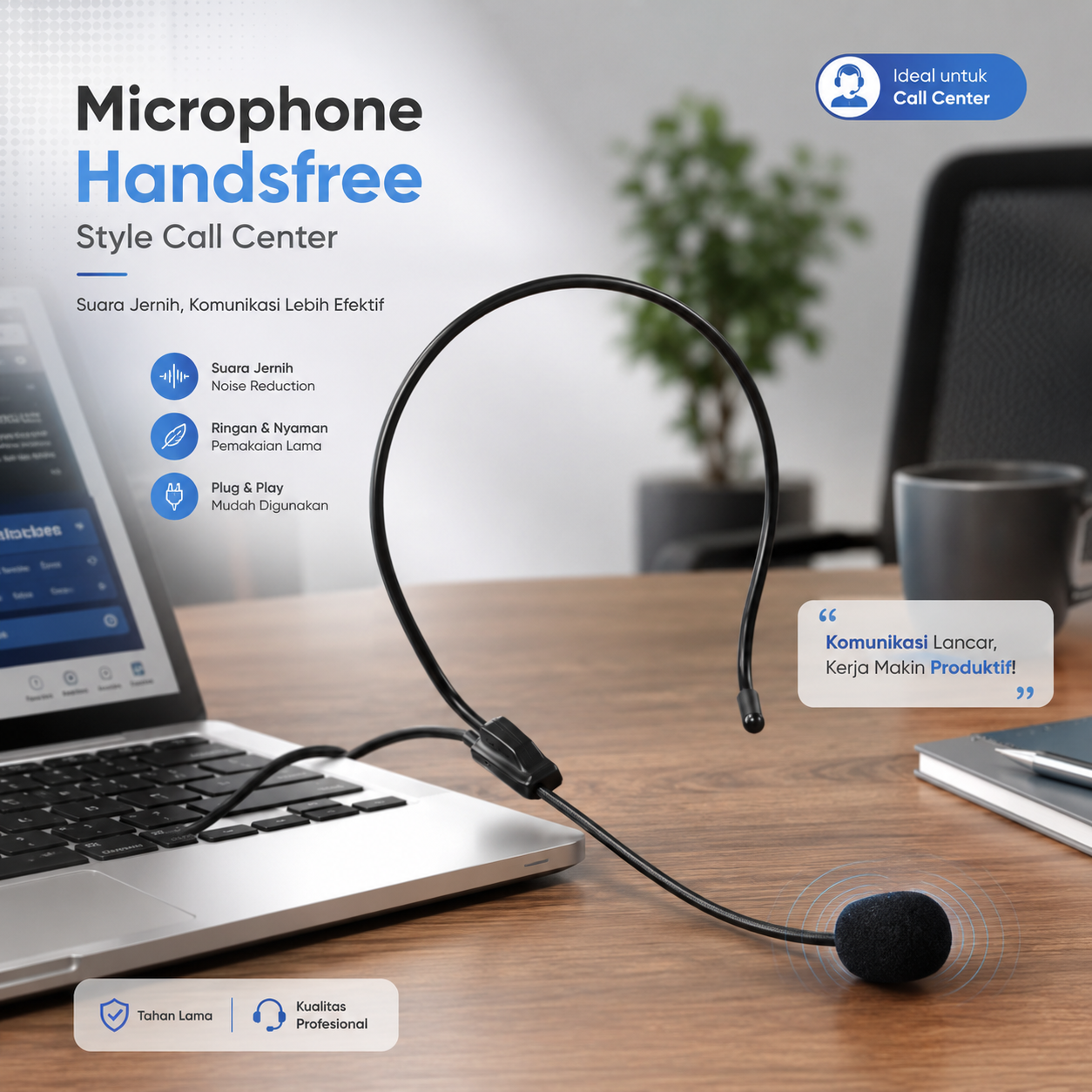 TaffSTUDIO Microphone Handsfree Style Call Center With Noise Reduction - M5