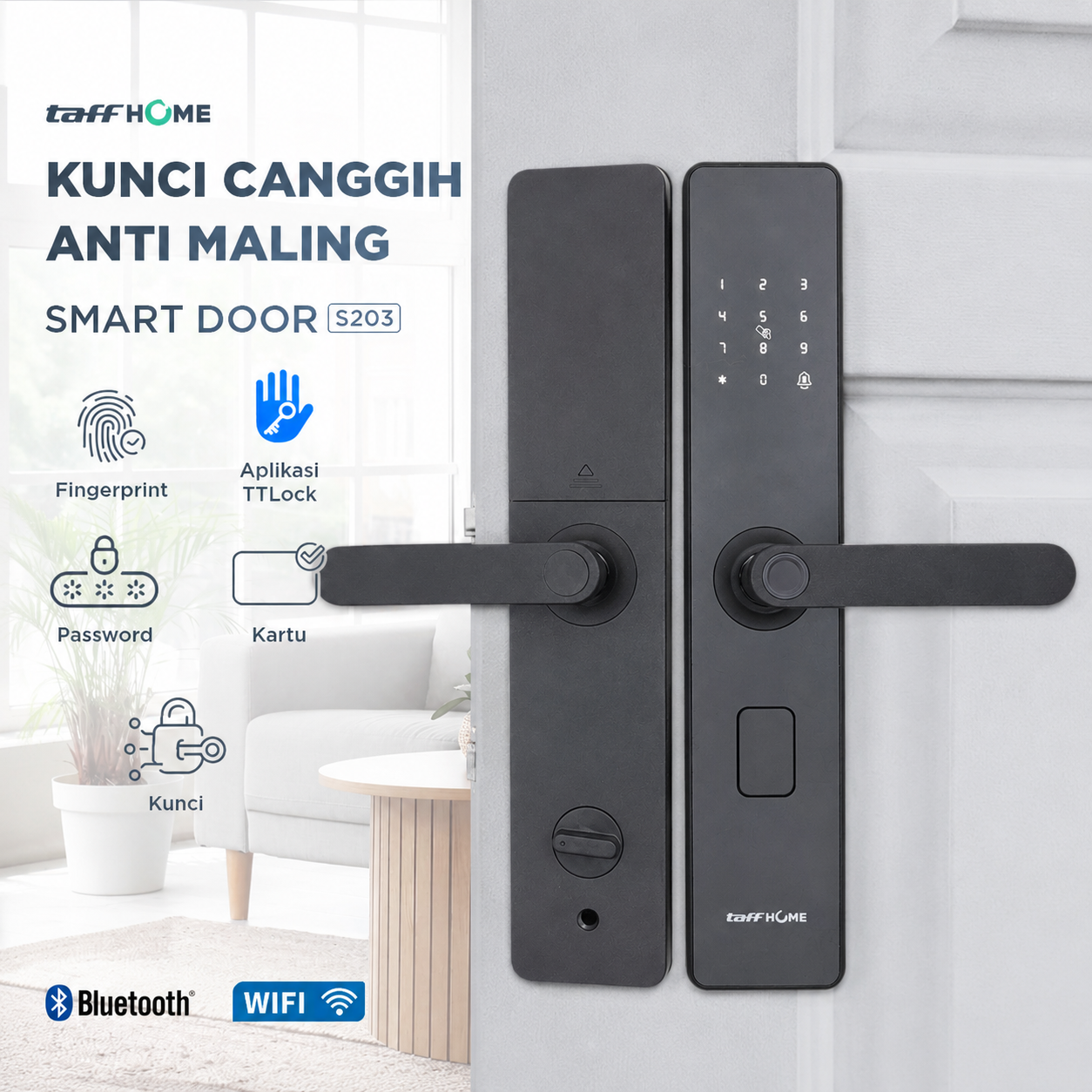 TaffHOME Smart Door Lock Bluetooth Password Fingerprint Card TTLock - S203