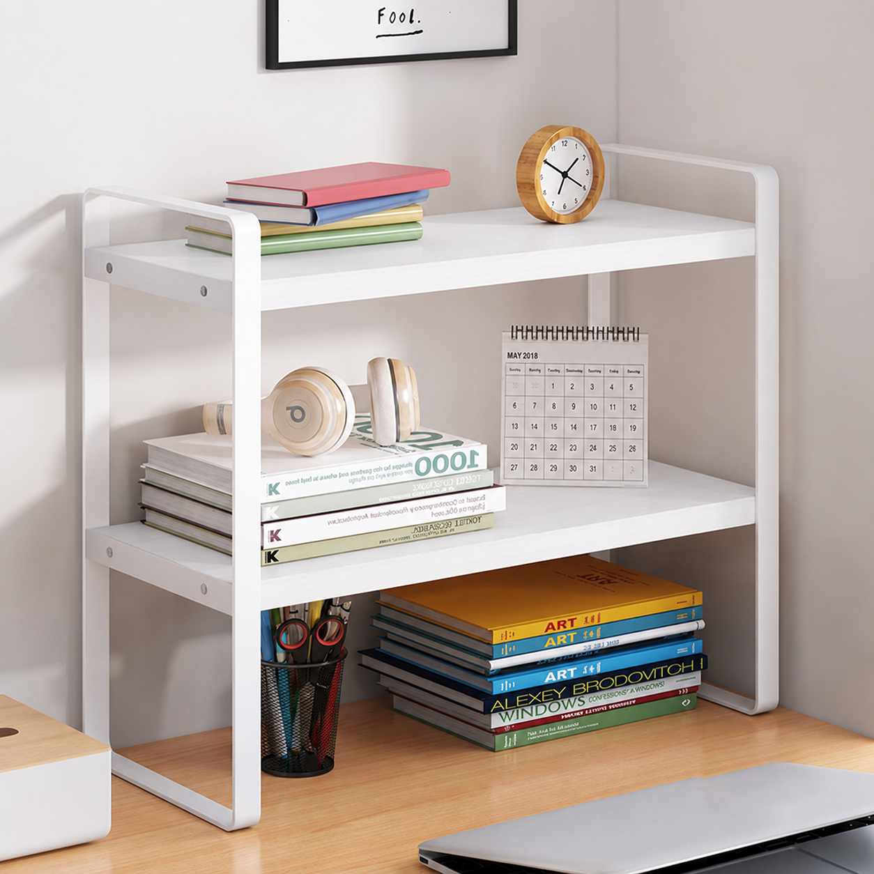 AOLIVIYA Rak Buku Minimalis DIY Table Bookshelf Organizer Double Layer - AO30