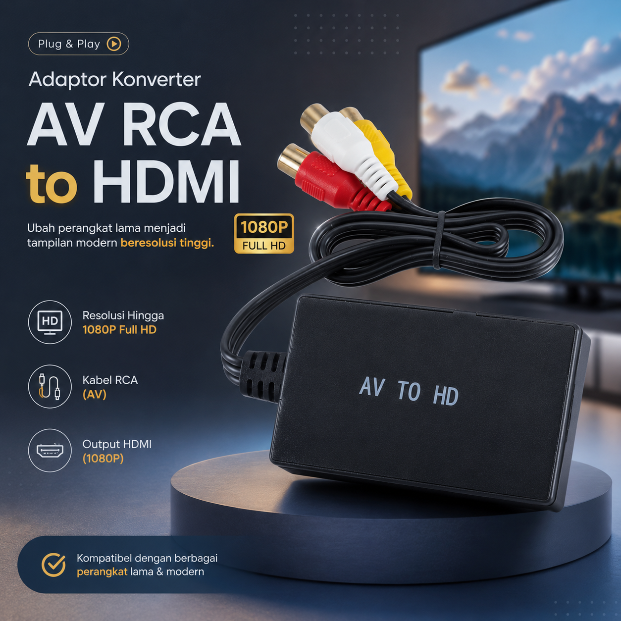 Sheingka Video Audio Konverter AV to HDMI Adaptor RCA 1080P - S2022