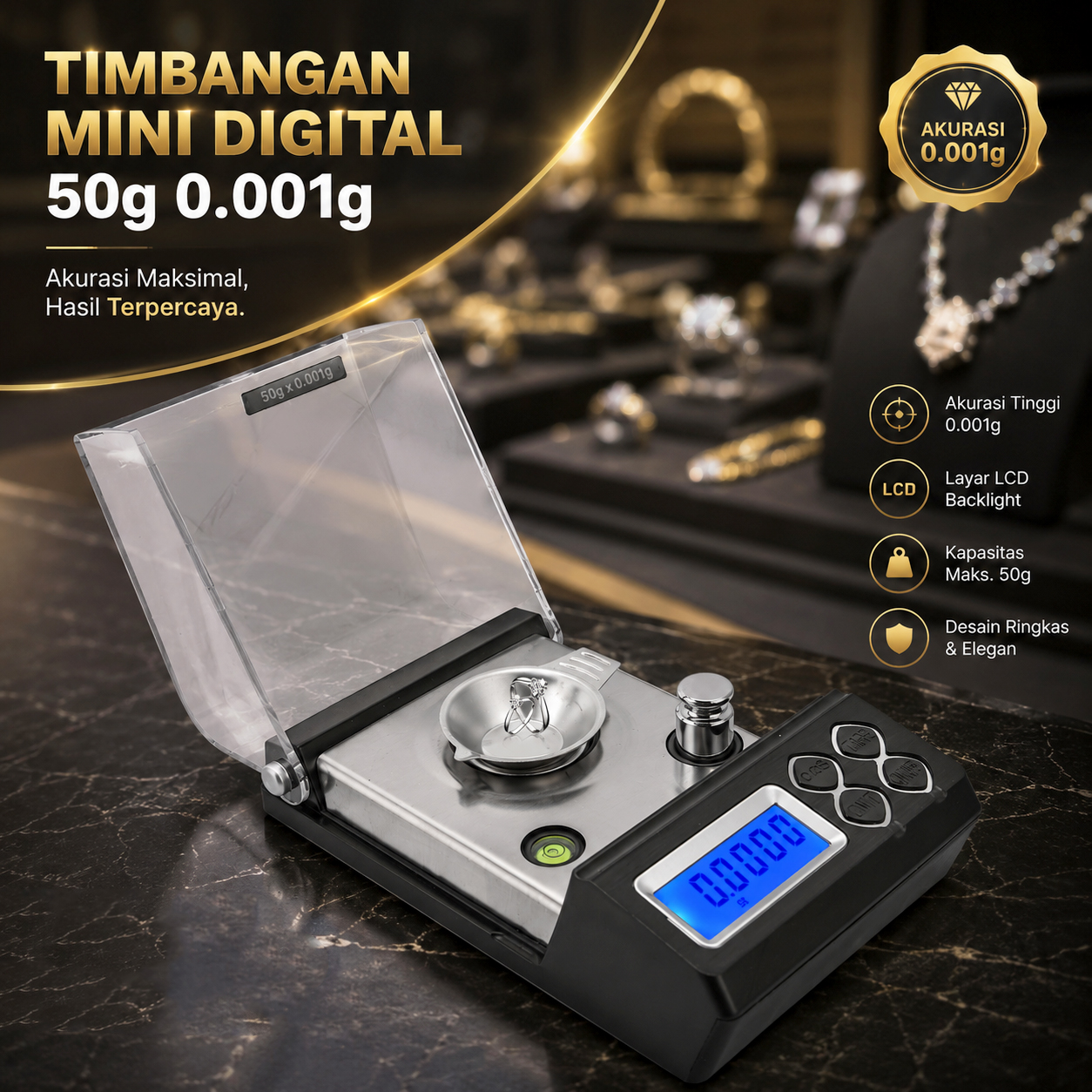 Kinopi Timbangan Emas Mini Digital Multifungsi 50g 0.001g - CT-33