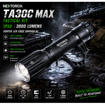 NEXTORCH Senter LED CREE XHP50D-HI Tactical Kit IPX8 3000 Lumens - TA30C MAX