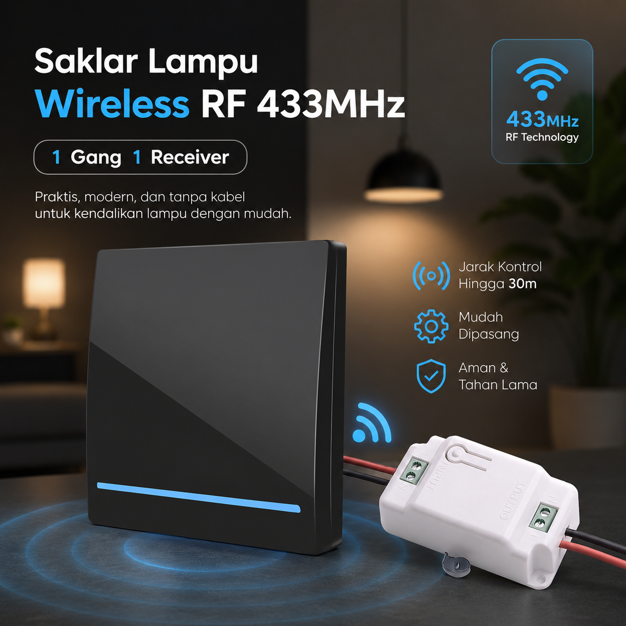 Jual TaffHOME Saklar Lampu Wireless Dinding Tembok Lamp Switch