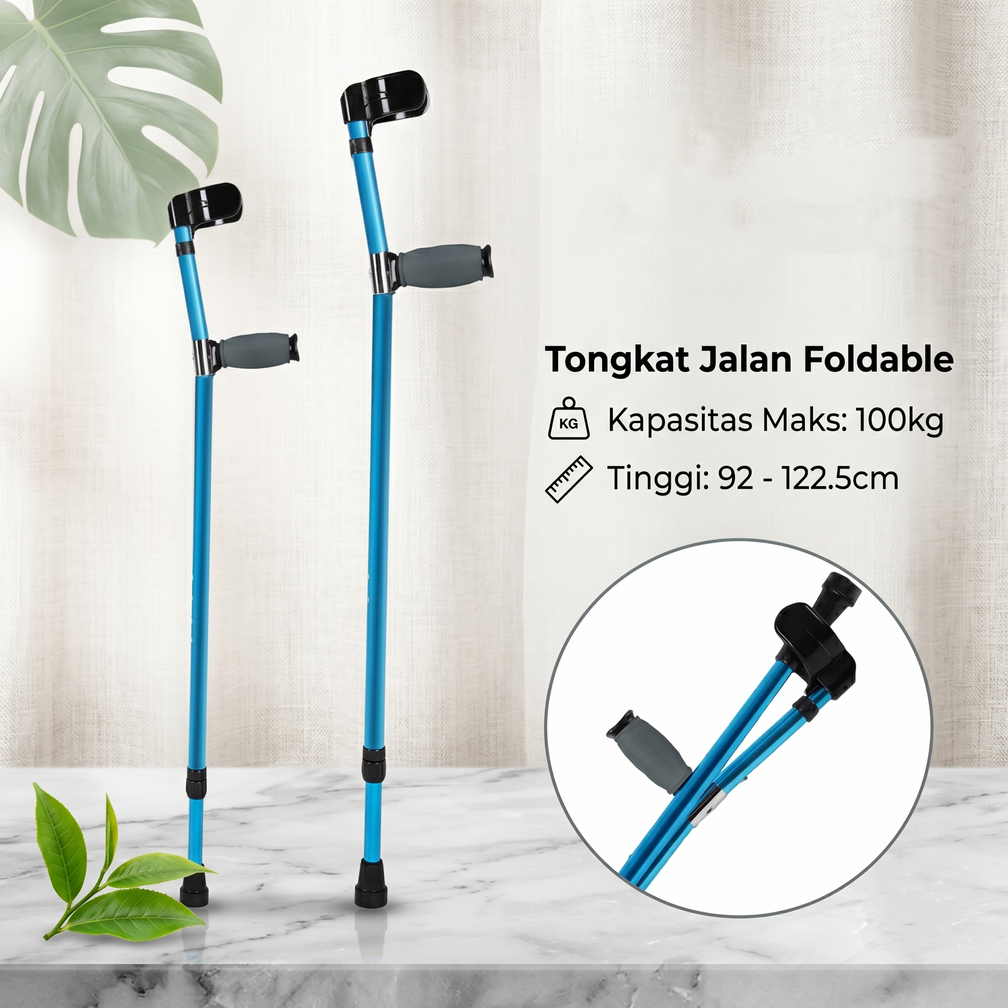 HWSY Tongkat Jalan F Lipat Walking Stick Crutch Foldable Adjustable - HW-8