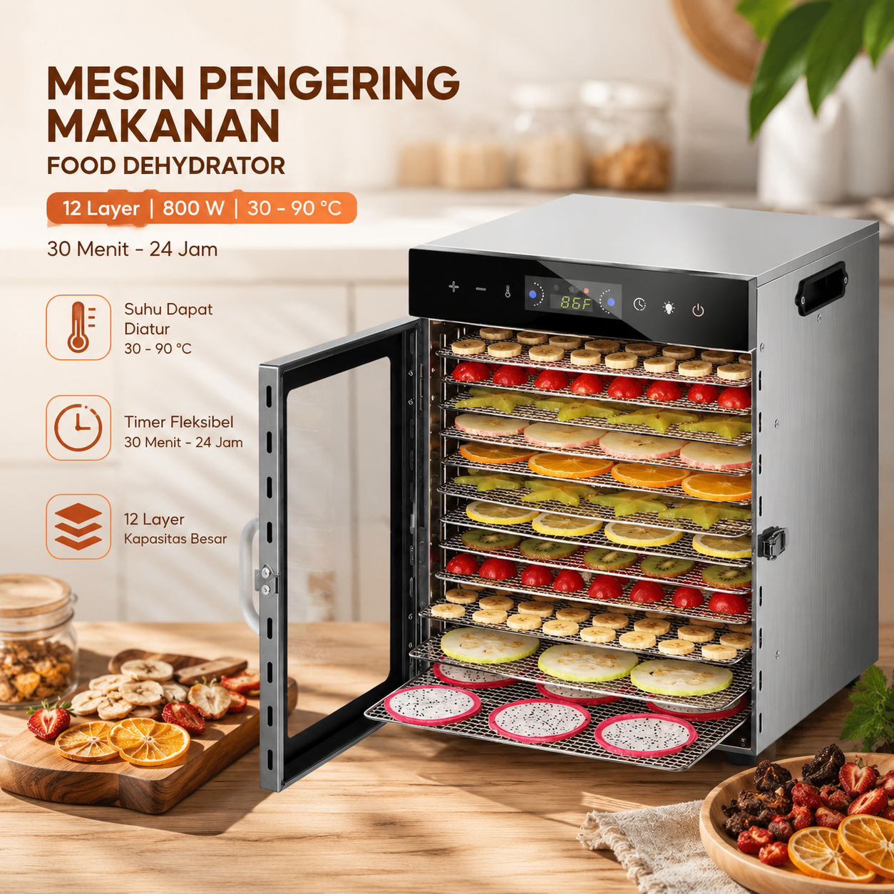 TaffHOME Mesin Pengering Makanan Food Dehydrator Touch Panel - LT55