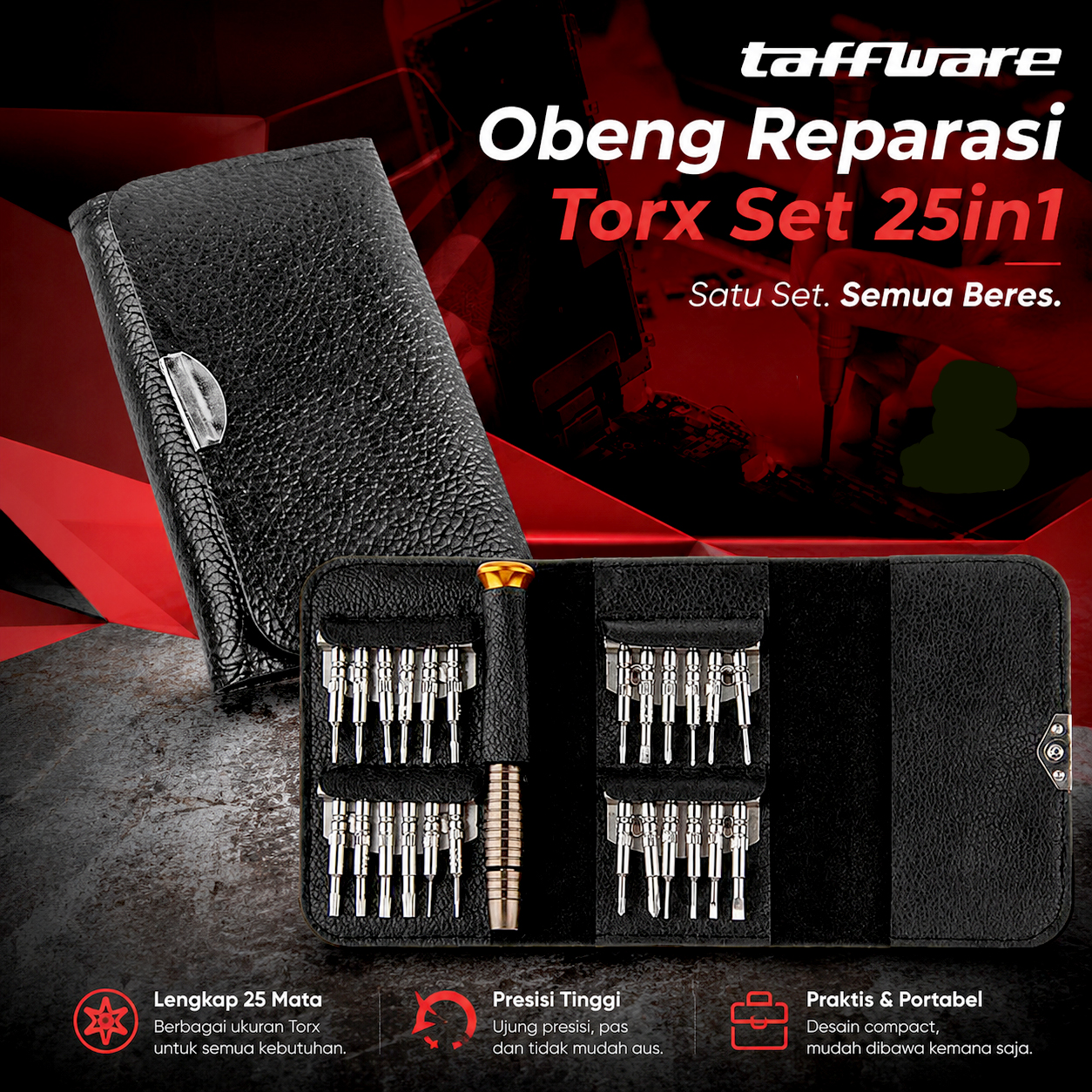 Taffware Obeng Reparasi Smartphone Presisi Torx Set 25in1 - JN21