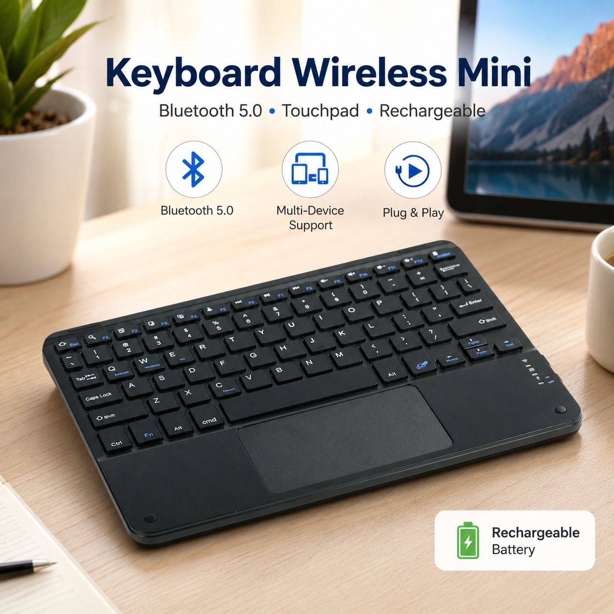 Windyoung Keyboard Wireless Mini Bluetooth 5.0 Touchpad Rechargeable - WD21