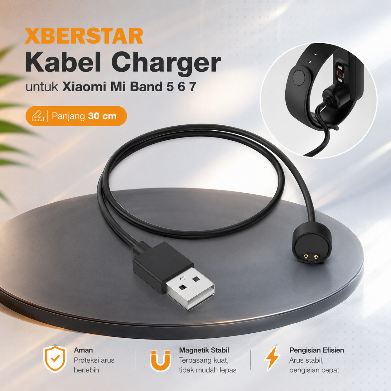 XBERSTAR Kabel Charger Dock for Xiaomi Mi Band 5 6 7 30cm - EDCS300
