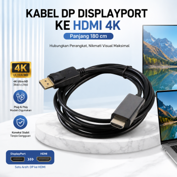 SOONHUA Kabel Video Adaptor DP DisplayPort ke HDMI 4K - DP102