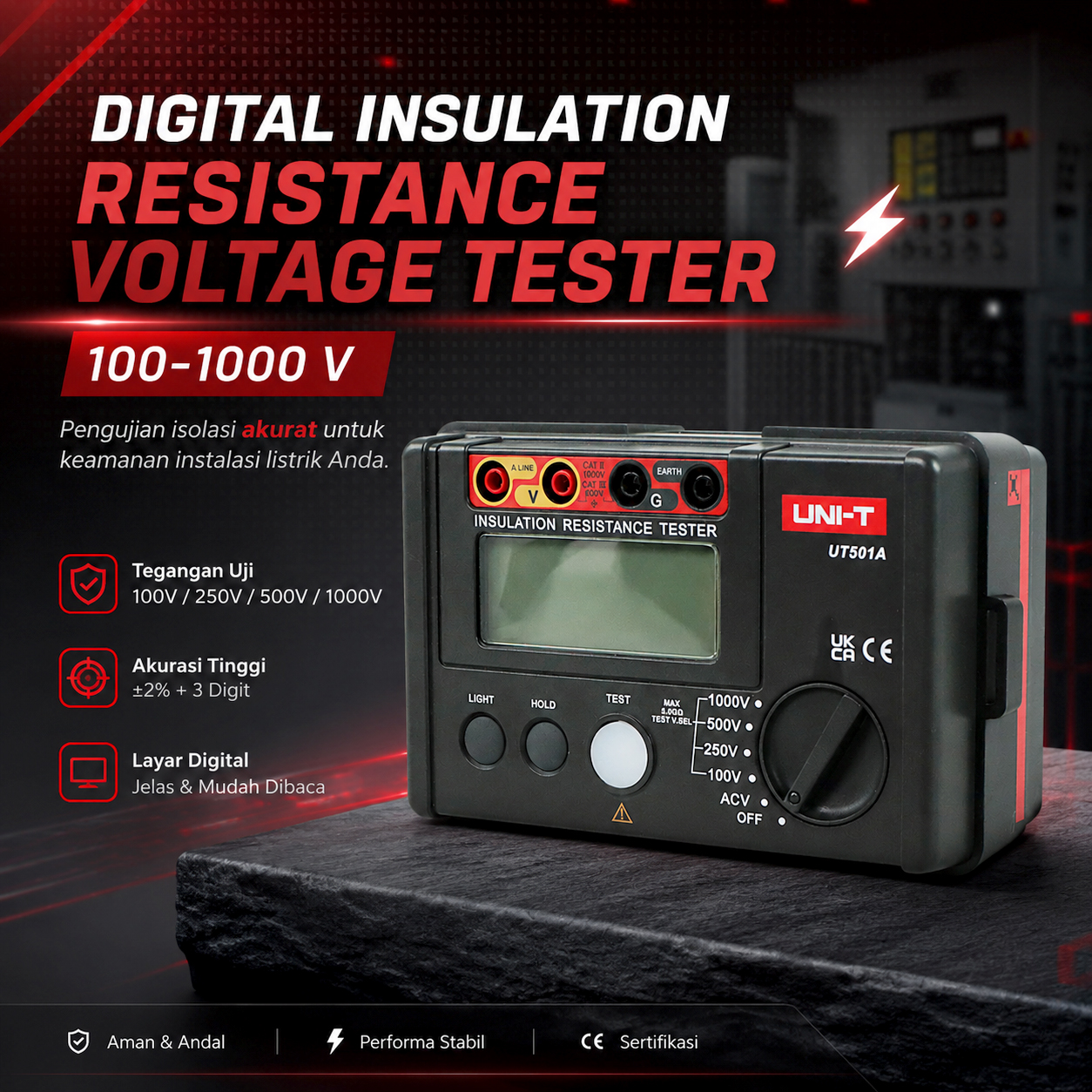 UNI-T Digital Insulation Resistance Voltage Tester 100-1000 V - UT501A