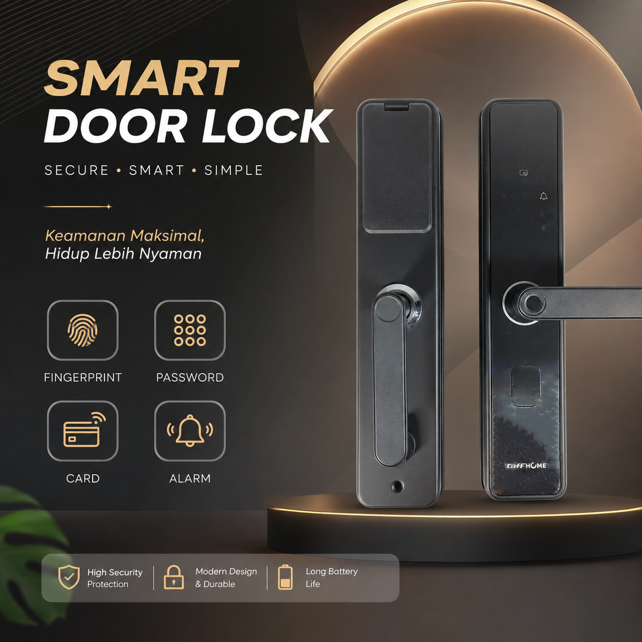 TaffHOME Smart Door Lock Fingerprint Password Card Alarm - S203