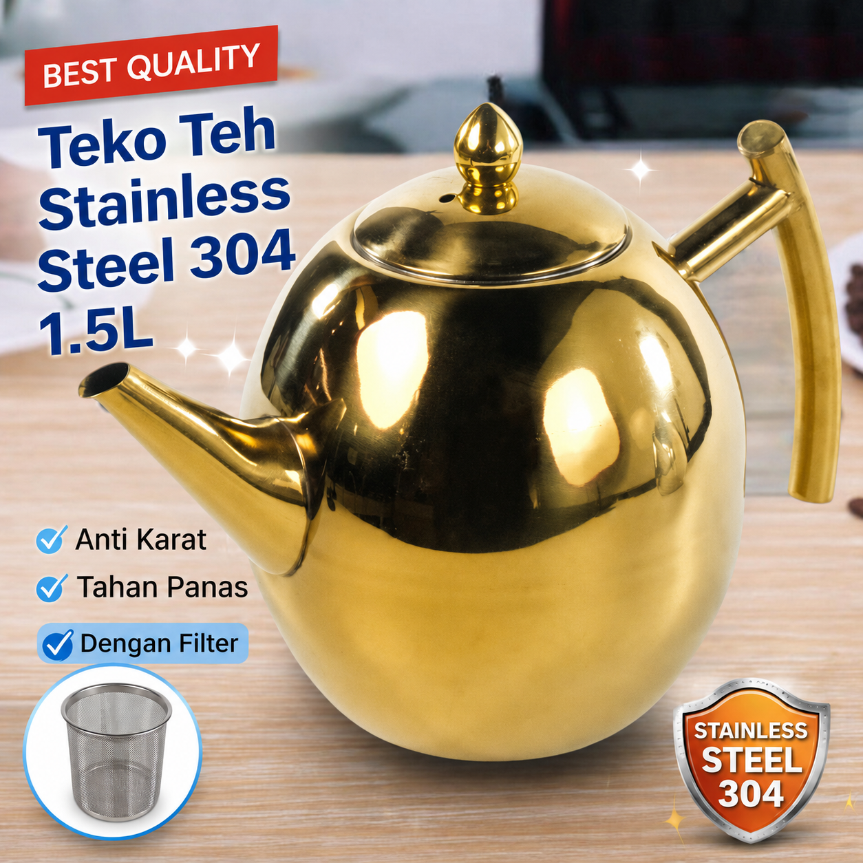 Kashi Teko Air Panas with Filter Stainless Steel Water Kettle 1.5L - HS4050