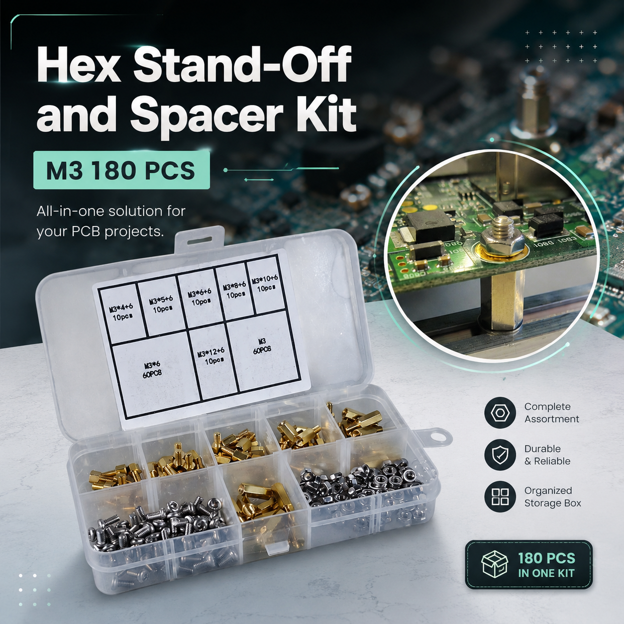 XHHD Set Hex Stand-Off and Spacer Kit Aksesoris PCB Tipe M3 180 PCS