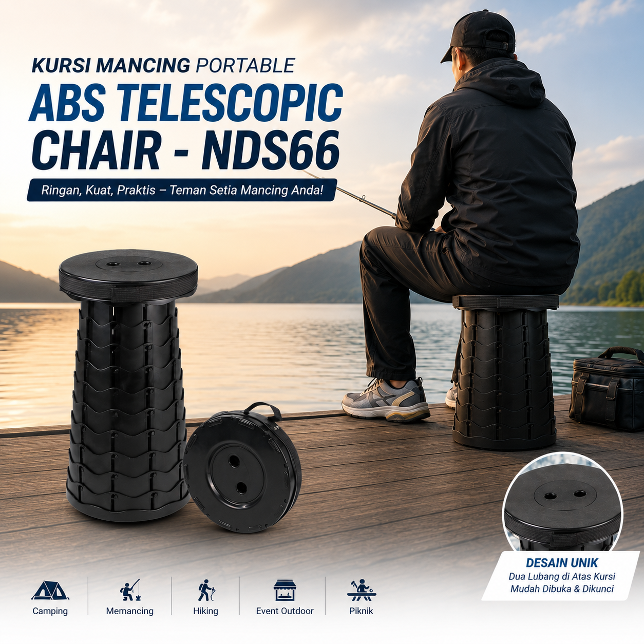 ACCERY Kursi Lipat Portable Telescopic Collapsible Folding Chair - NDS66