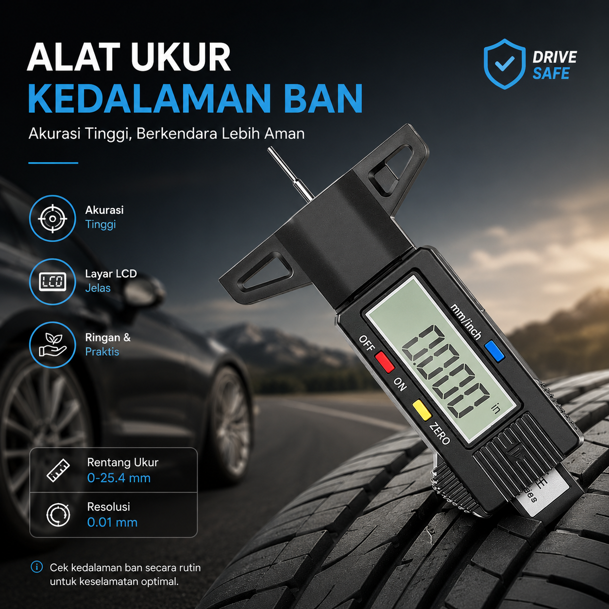 GemRed Alat Ukur Kedalaman Ban Digital Tyre Tread Depth Gauge - QST-601