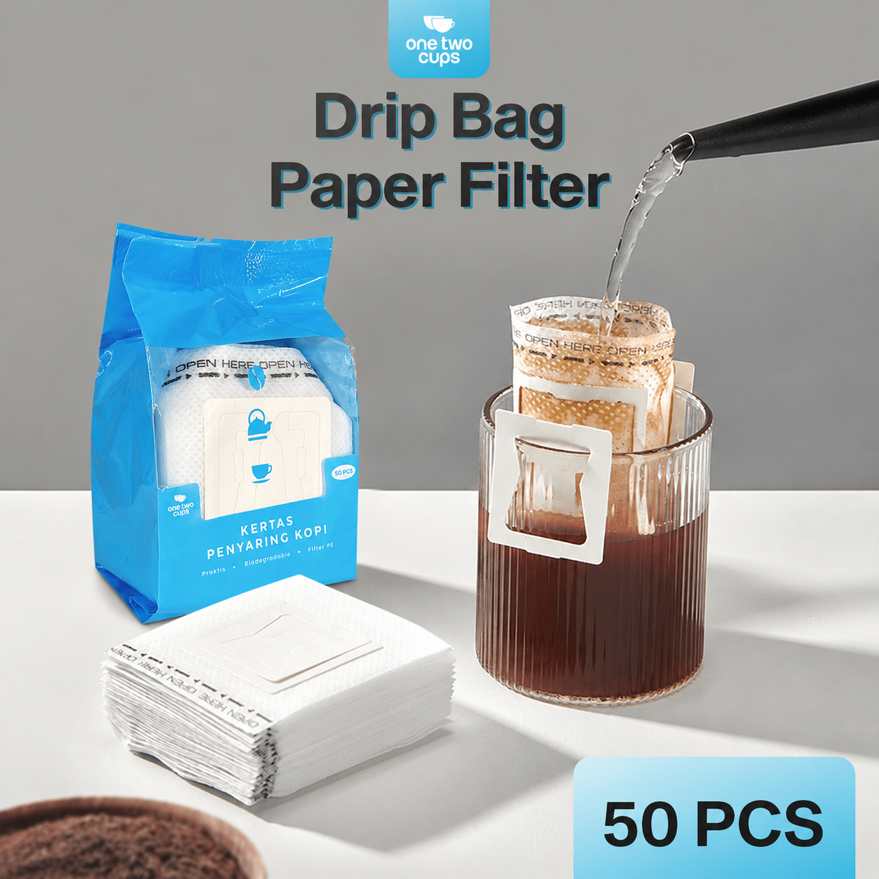 One Two Cups Kertas Penyaring Kopi Coffee Drip Bag Paper Filter 50PCS - T111