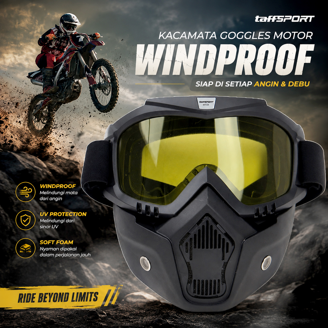 TaffSPORT BOLLFO Kacamata Goggles Mask Motor Retro Windproof - MT-04
