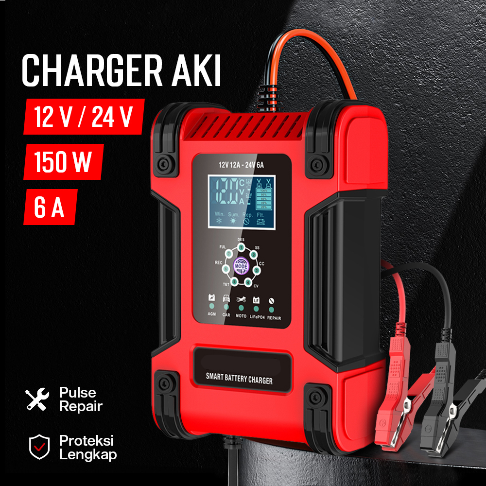 FOXSUR Charger Aki Mobil Motor Intelligent Battery Charger 12-24V 12A - FBC122412D