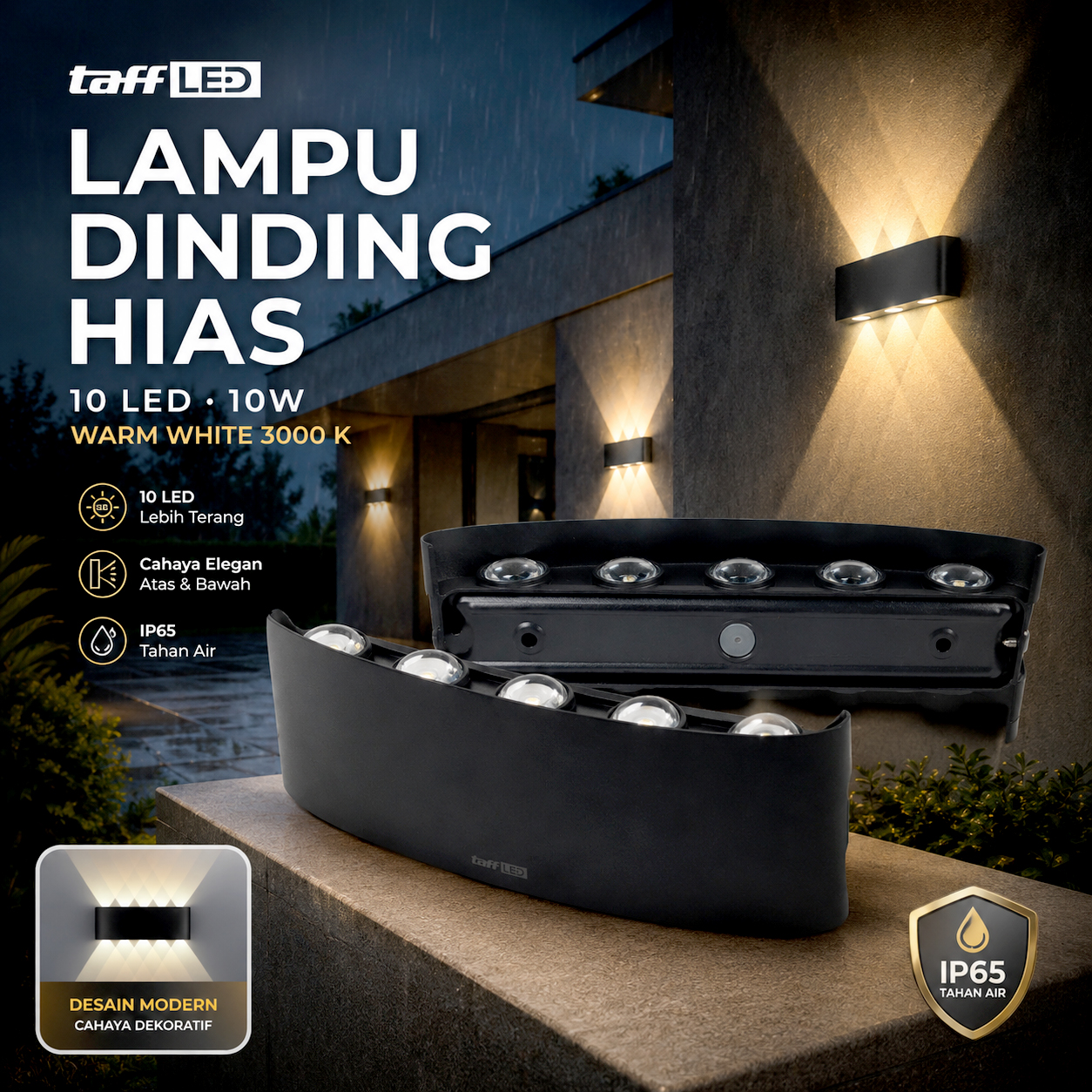 TaffLED Lampu Dinding Hias LED Outdoor Aluminium 10W Warm White - RL-B15