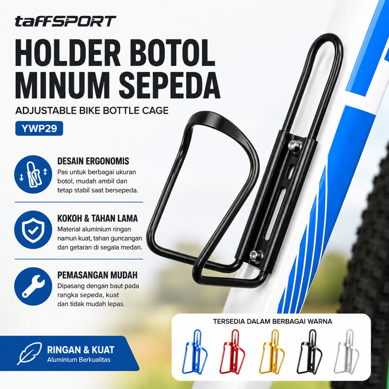 TaffSPORT Holder Botol Minum Sepeda Aluminium Bike Bottle Cage - YWP29