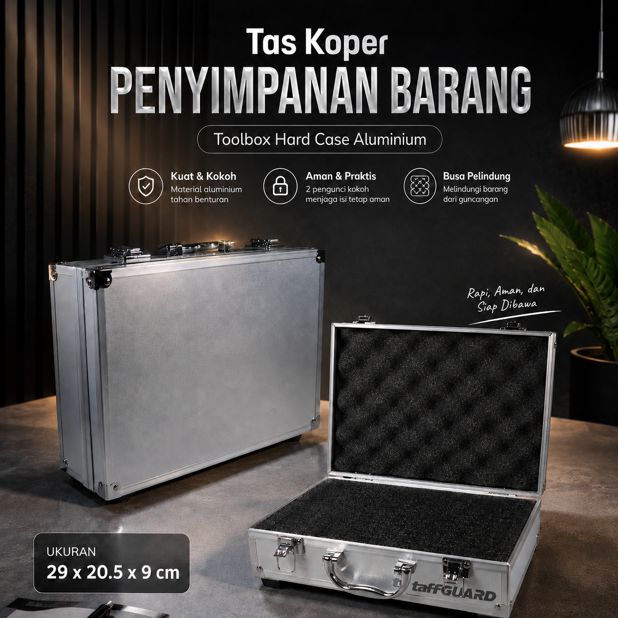 TaffGUARD Tas Koper Penyimpanan Barang Toolbox Hard Case Aluminium - LE05