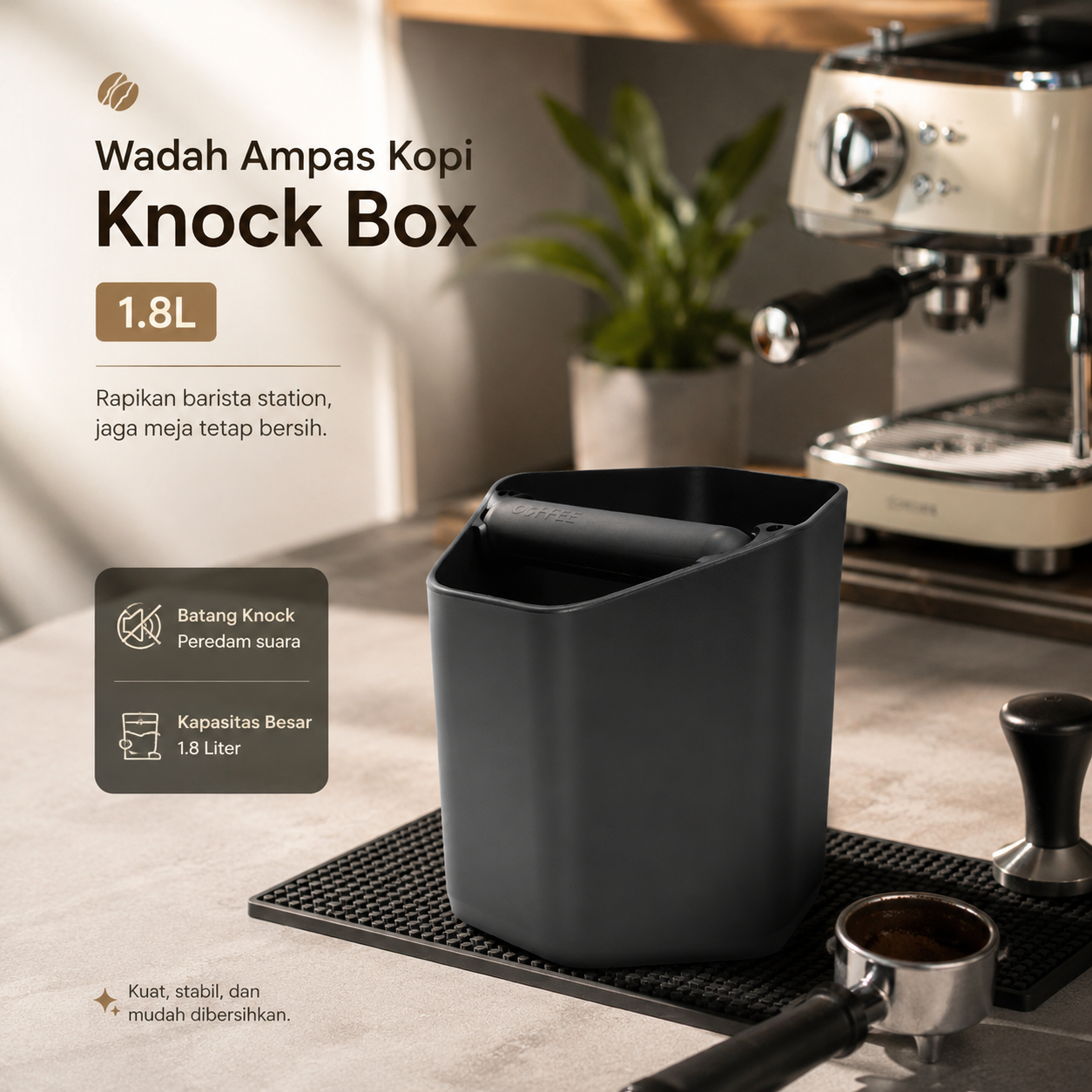 MAKOPE Wadah Ampas Kopi Espresso Knock Box Container Anti-Slip 1.8L - MK18