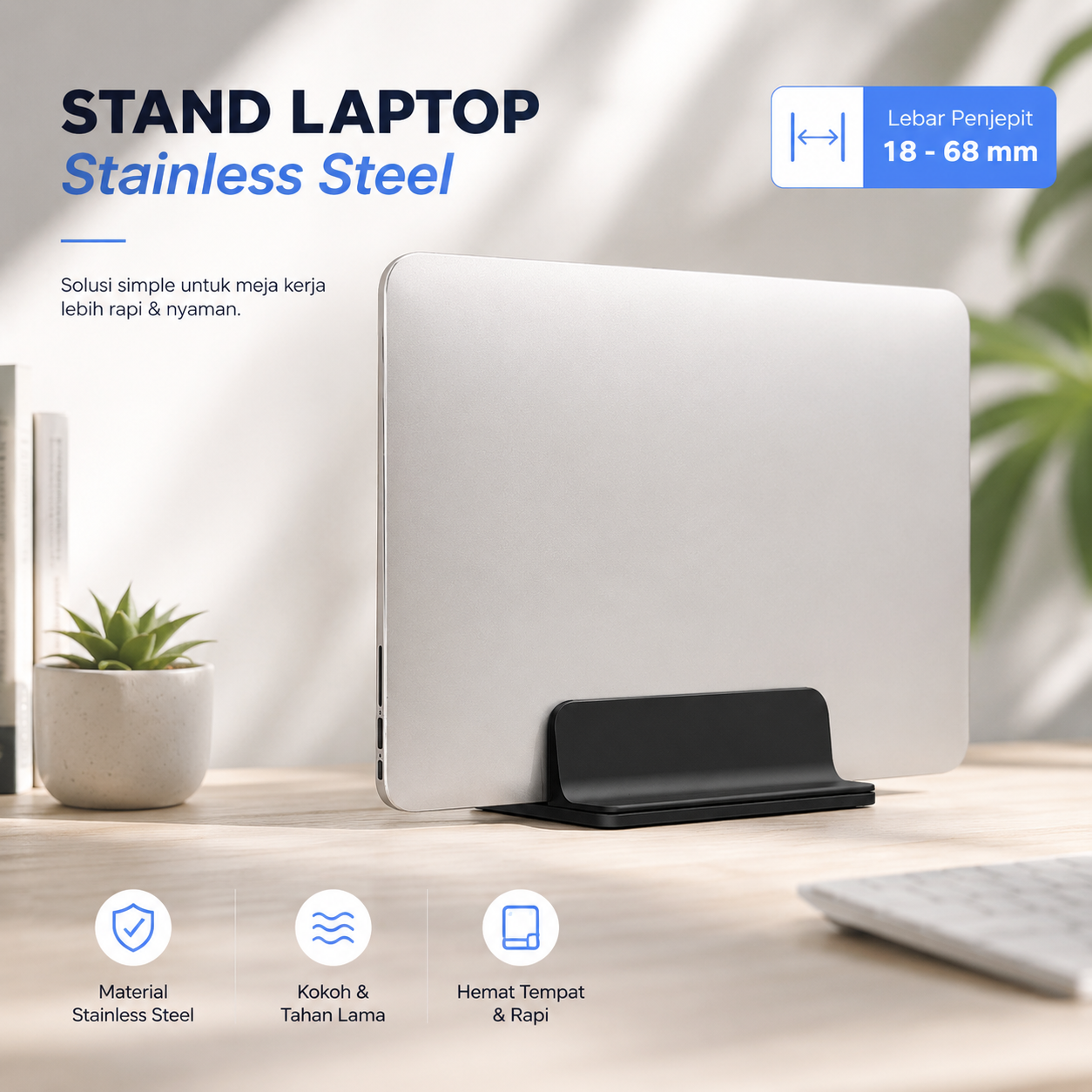 ZH Stand Laptop Stainless Steel Dudukan Holder Vertical Gravity - ZH005