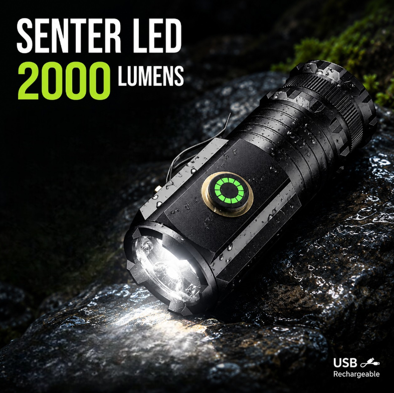 IBEN Senter LED Waterproof USB Rechargeable 2000 Lumens - P35