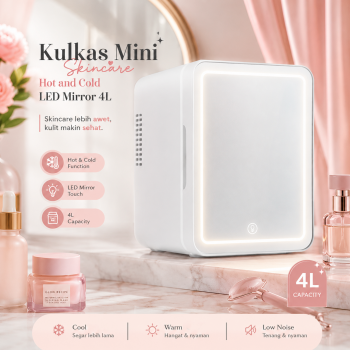 Nehumie Kulkas Mini Skincare Fridge Hot and Cold LED Light Mirror 4L - N40
