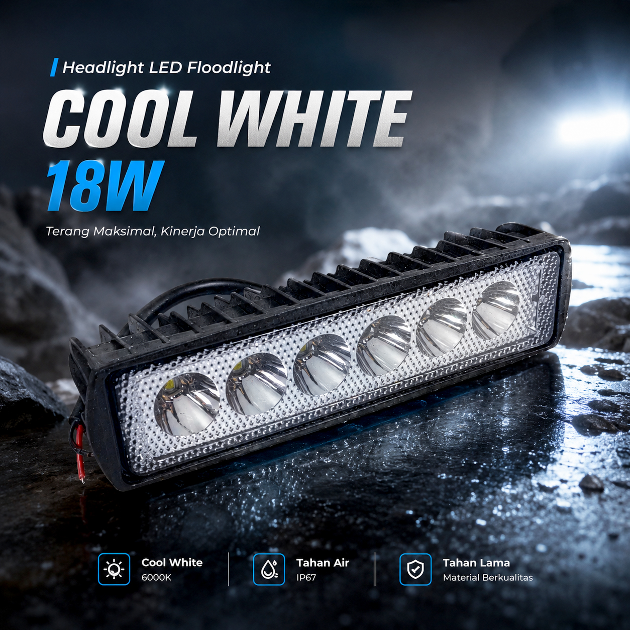 GLOBAL Headlight LED Floodlight Car Offroad Waterproof Cool White 18W - GB-L-183