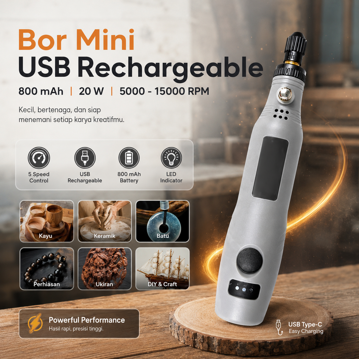 NEWACALOX Bor Mini Grinder Polishing Electric Drill USB Rechargeable - 201