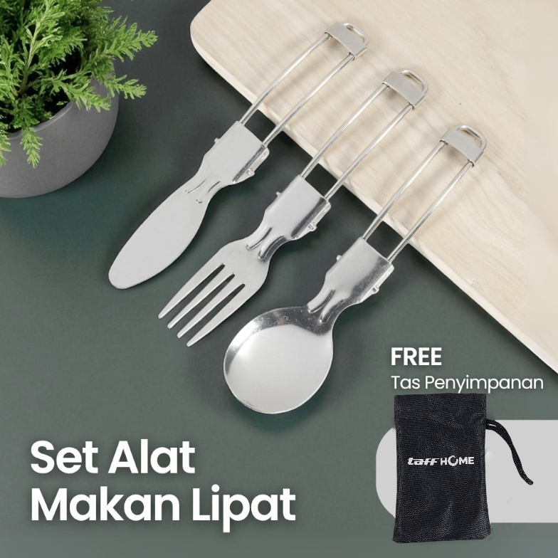 TaffHOME Set Alat Makan Lipat Portable Cutlery Stainless Steel 410 - AOTU
