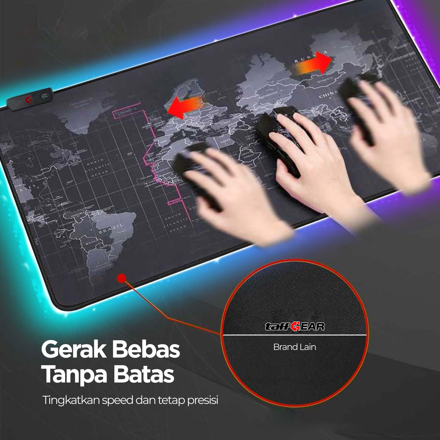 TaffGEAR Mouse Pad Gaming XL RGB LED Peta Dunia Desk Mat - GMS-WT-5