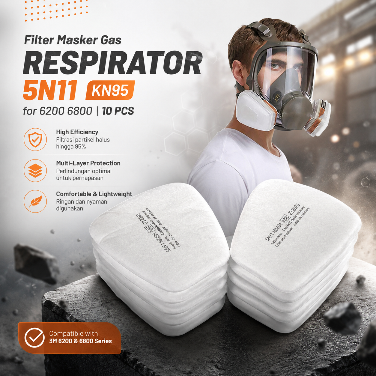 Jual TaffGUARD Filter Masker Gas Respirator Cotton 6200 5N11