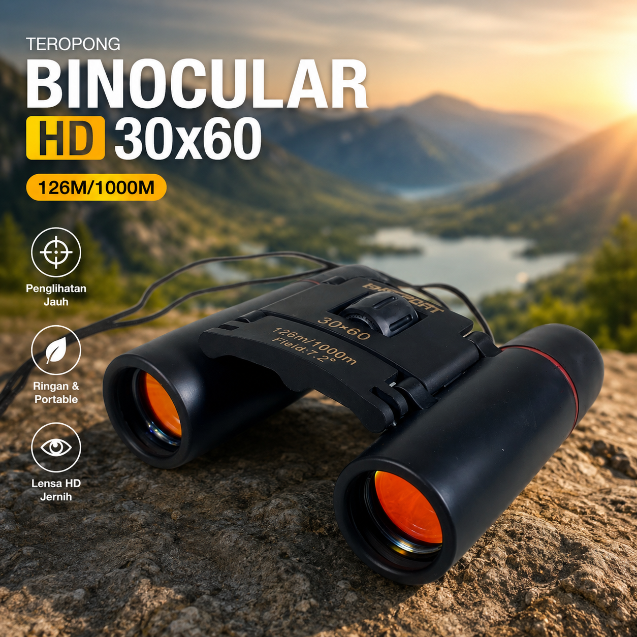 TaffSPORT Teropong Binocular HD 30x60 Portable Outdoor 126M/1000M