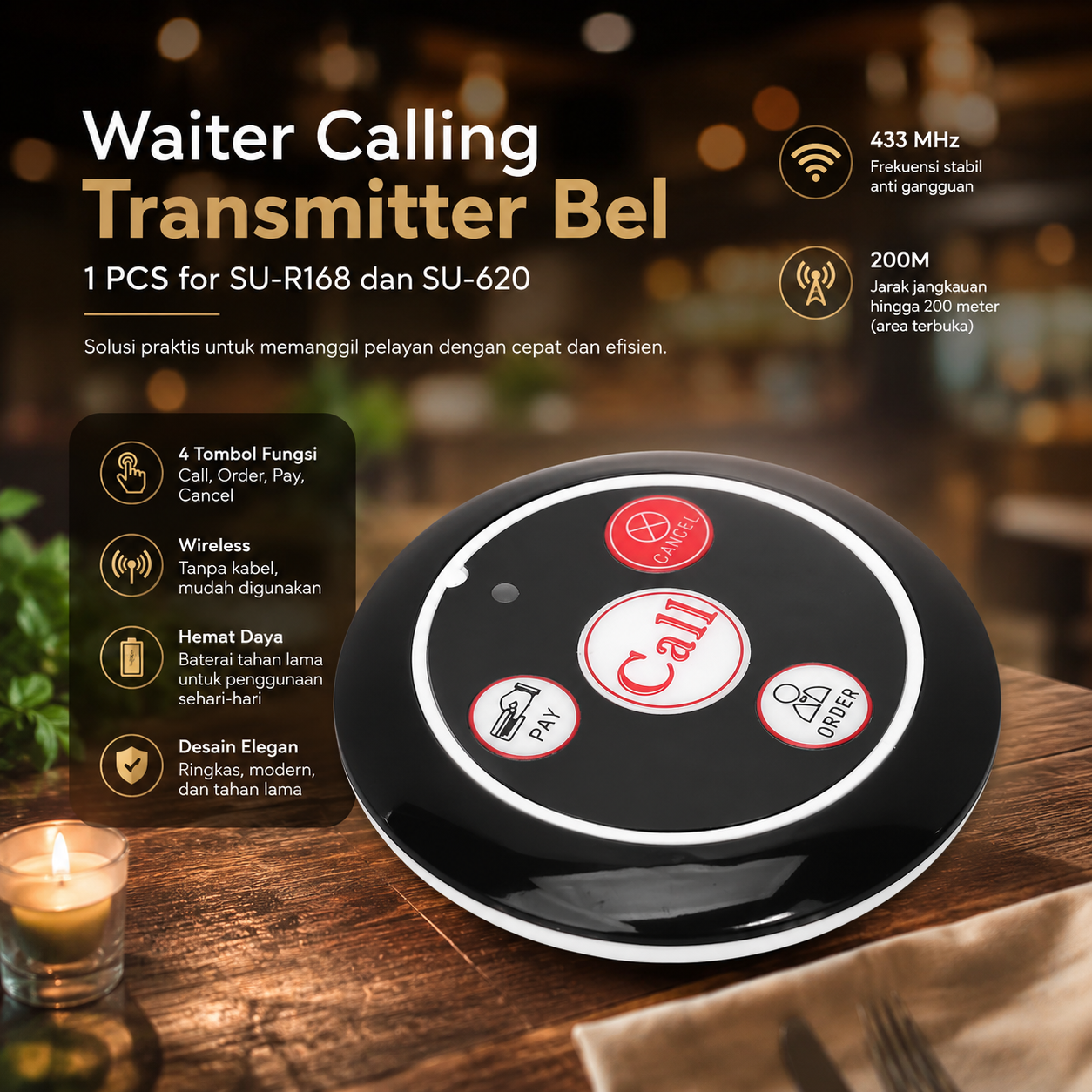 LISM Waiter Calling System Transmitter Bel Panggil Pelayan 1 PCS - SU-C04