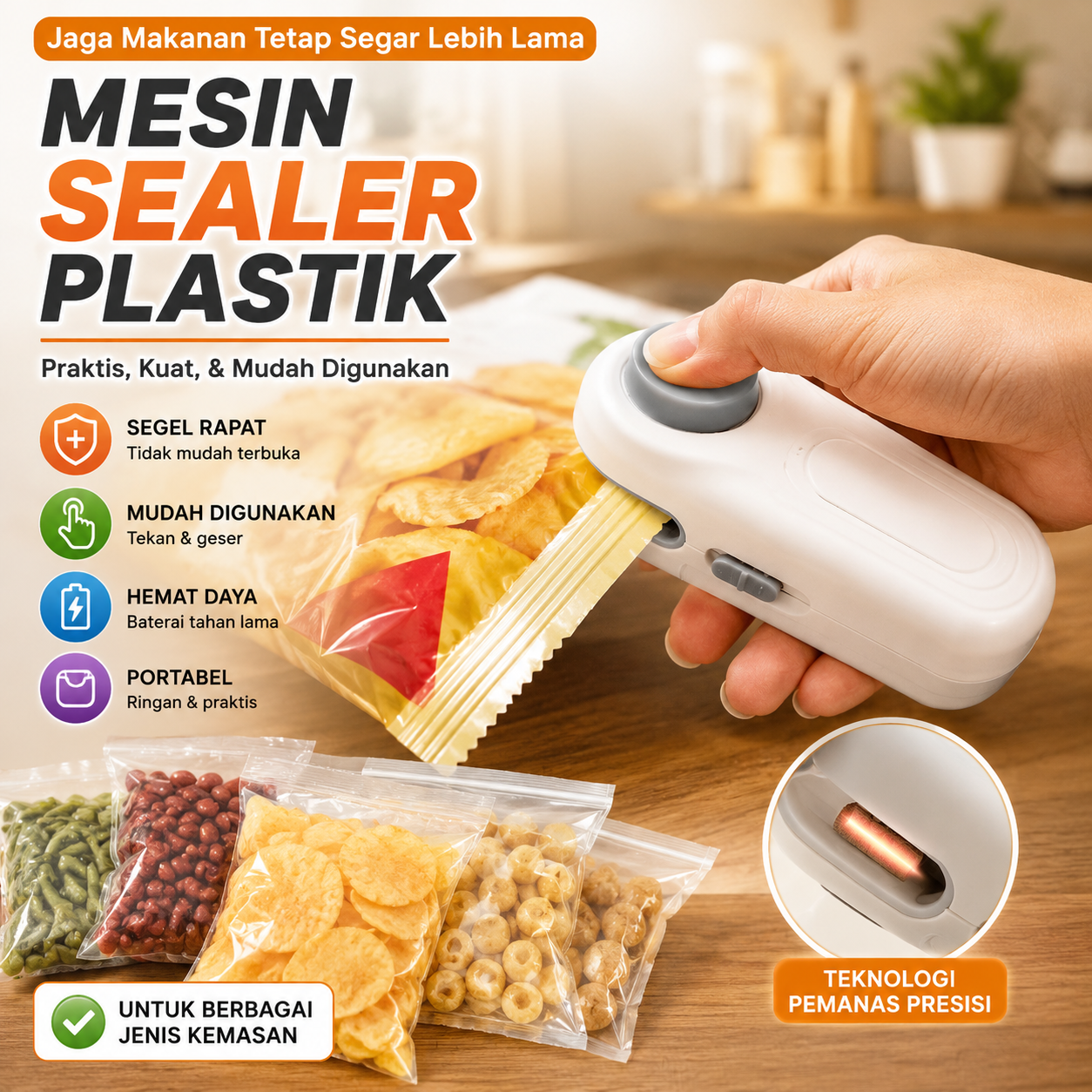 ONE Mini Sealer Plastik Sealing Machine Magnetic Portable - MJP-288