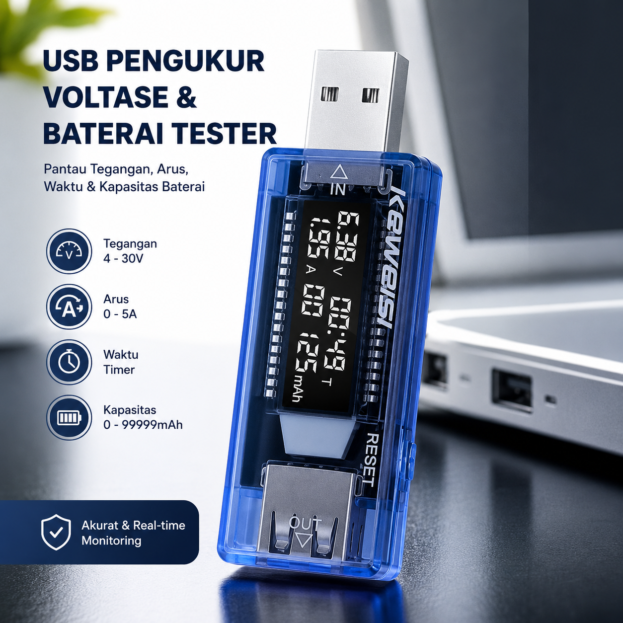 KEWEISI USB Detektor Pengukur Tegangan Voltase dan Baterai Tester - KWS-V20