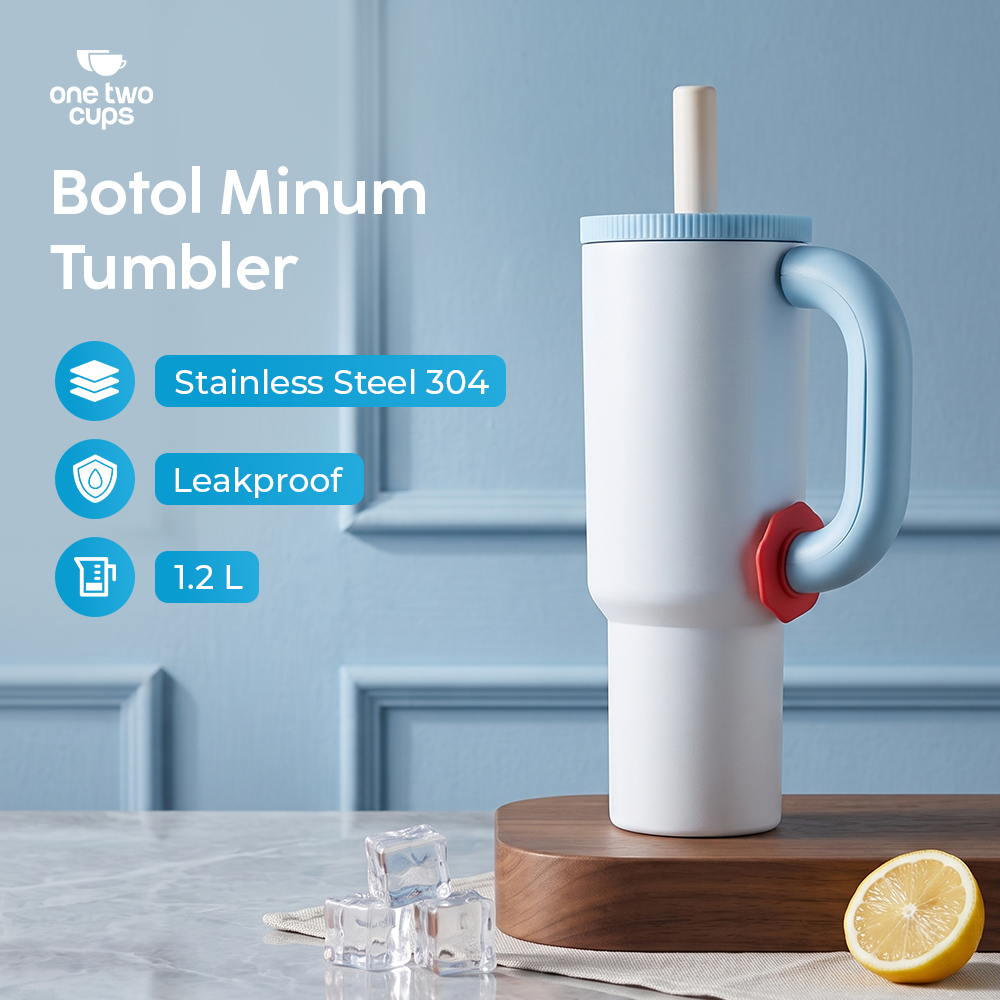 One Two Cups Botol Minum Tumbler Air Panas Dingin Handle Straw 1.2L - YS-1200