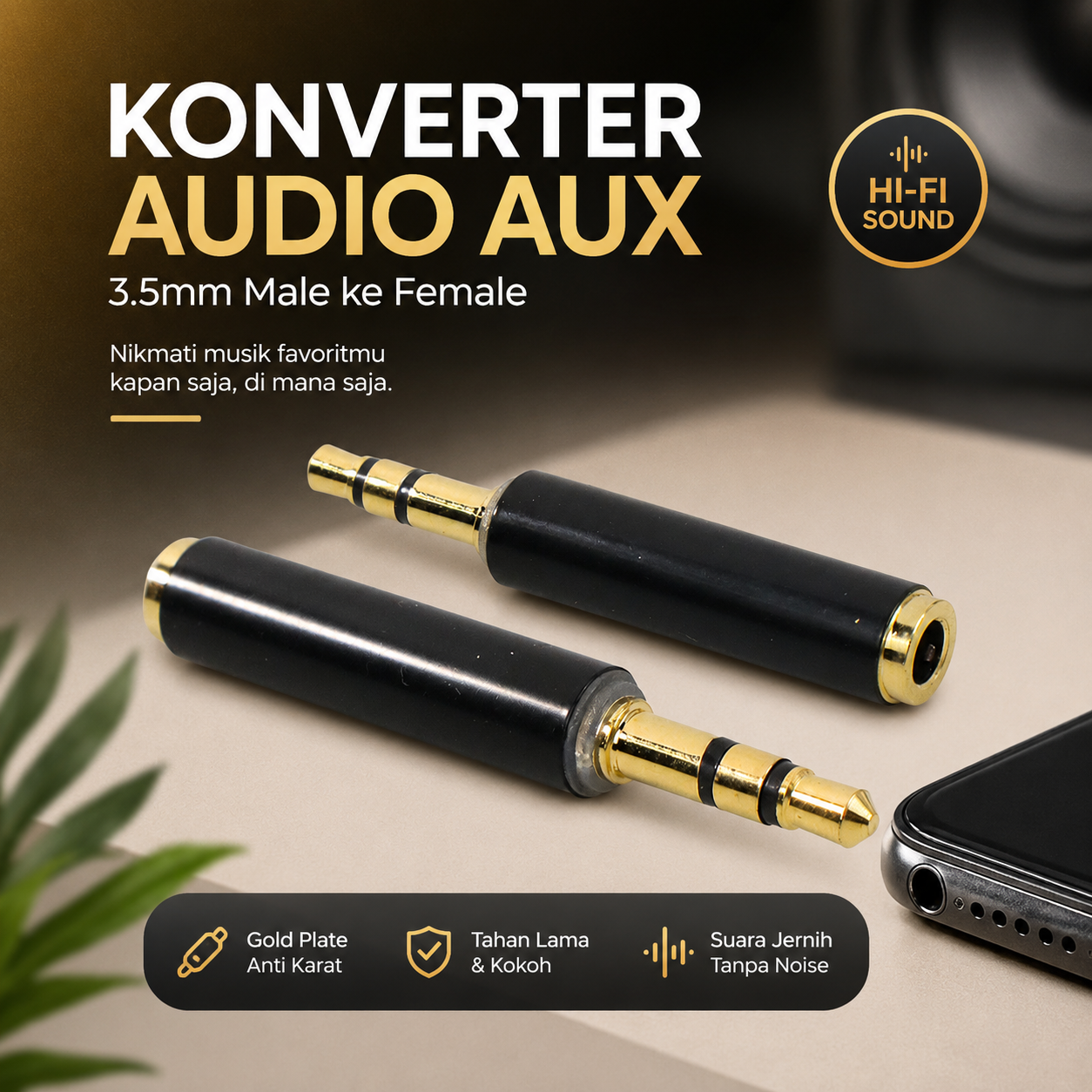 OLLIVAN Konverter Audio AUX 3.5mm TRS Male to Female 1 PCS - AV119