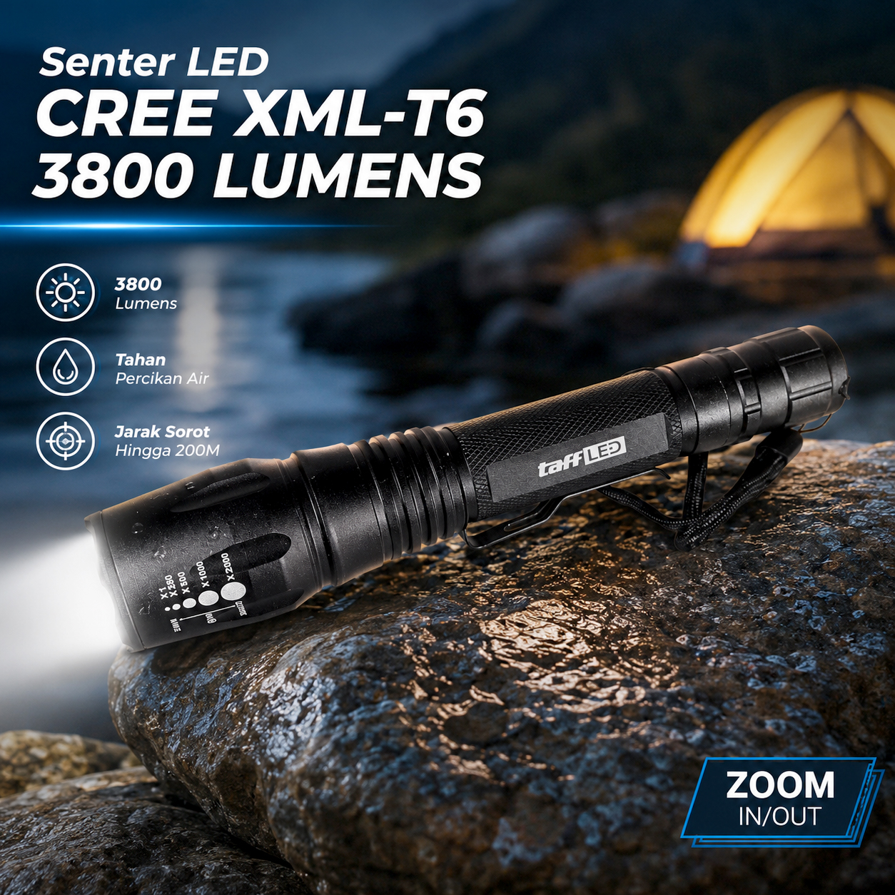 TaffLED Senter LED Flashlight Cree XM-L T6 3800 Lumens - E27
