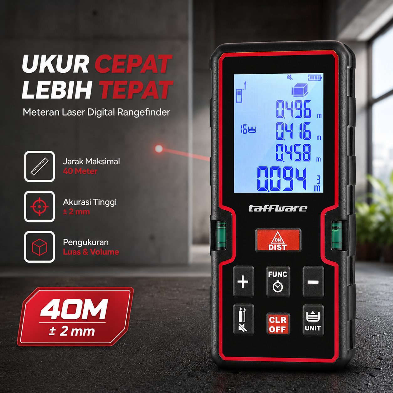 INKERSI Meteran Laser Digital Electronic Accuracy Ruler Infrared 40M - KE40S