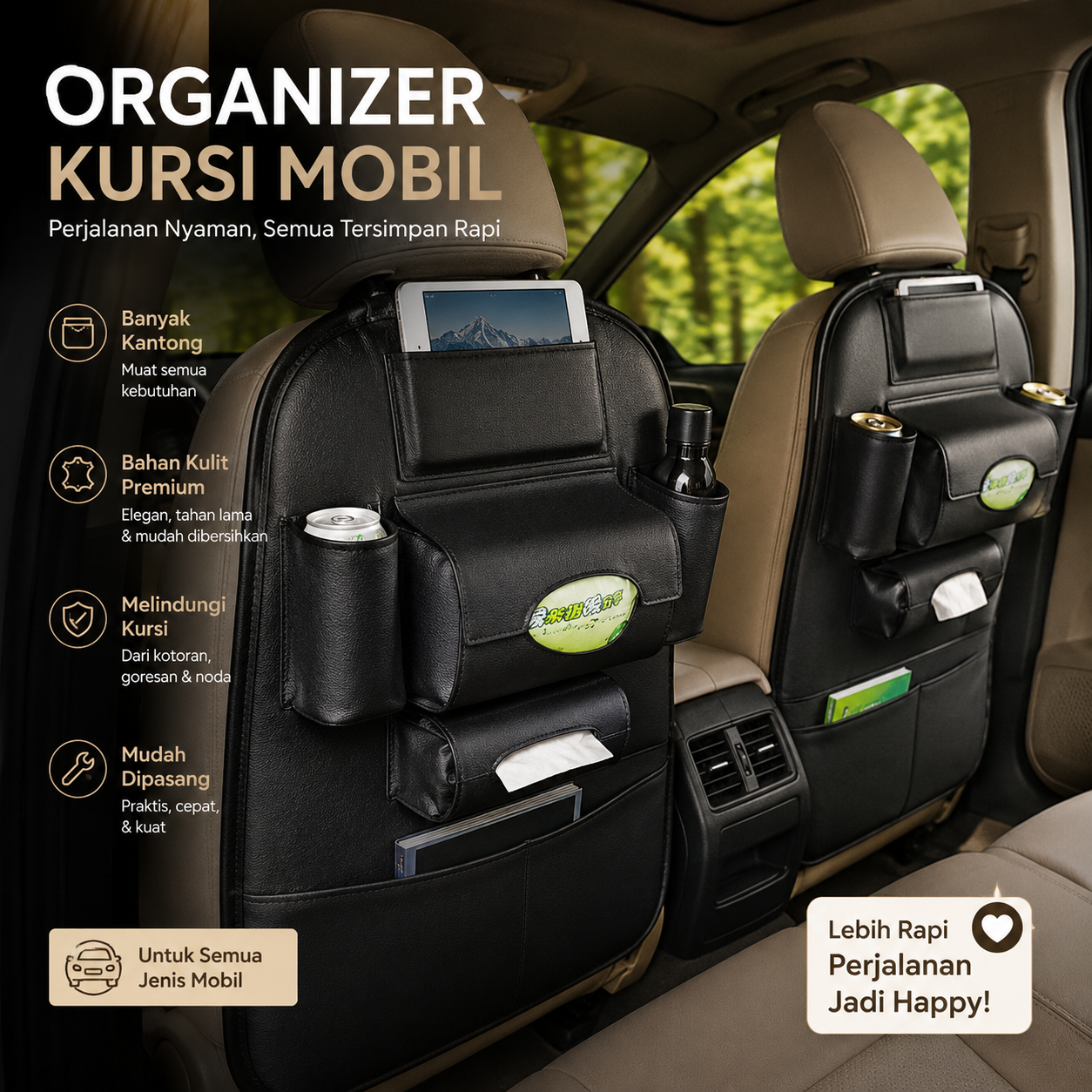JUSTAUTO Organizer Barang Bahan Kulit Gantungan Kursi Mobil - Z-354