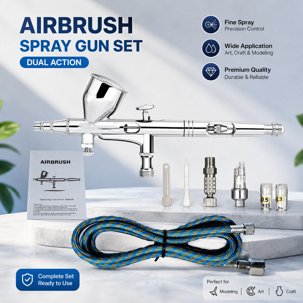 Nasedal Airbrush Spray Gun Set Dual Action Tattoo Nail Art Painting - NT-180K-3