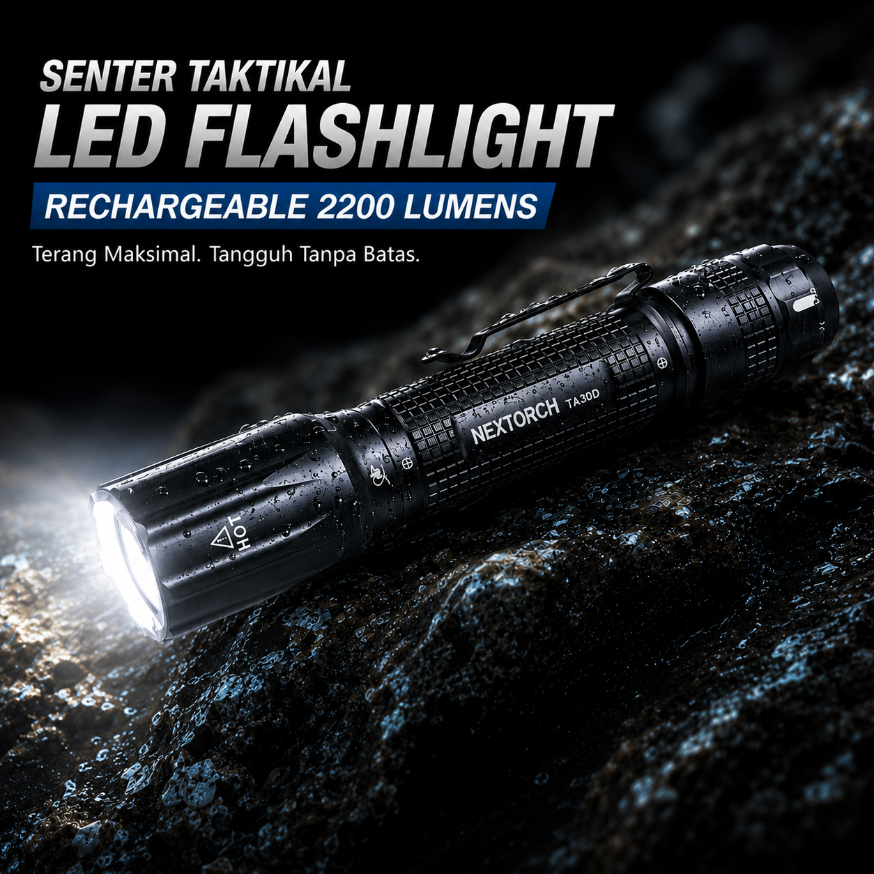 NEXTORCH Senter Taktikal LED Flashlight Rechargeable 2200 Lumens - TA30D