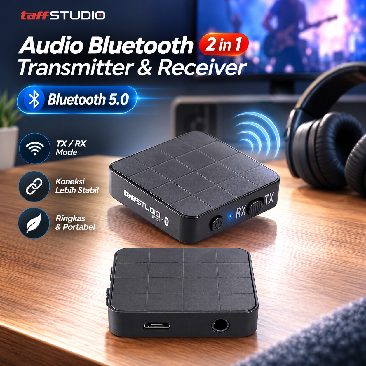 TaffSTUDIO Audio Bluetooth 5.0 2in1 Transmitter & Receiver 3.5mm - KN321